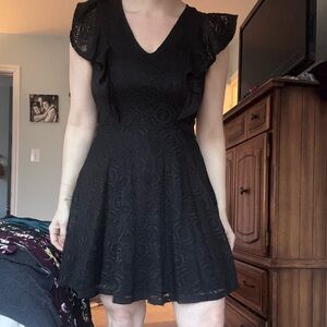 Band of Gypsies Black Floral High Low Dress Size L Ruffle Strap